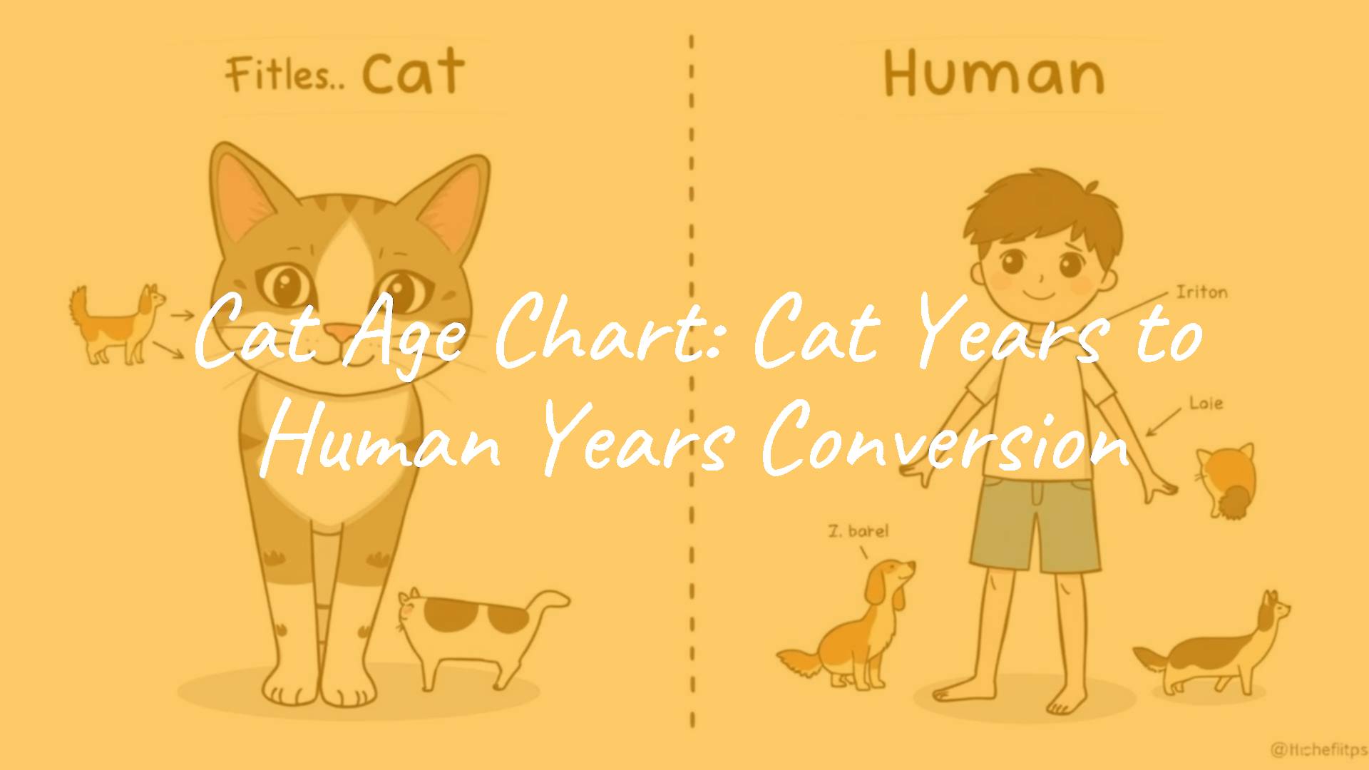 A side-by-side comparison of a cat and a human with age markers, illustrated in a friendly and informative style.